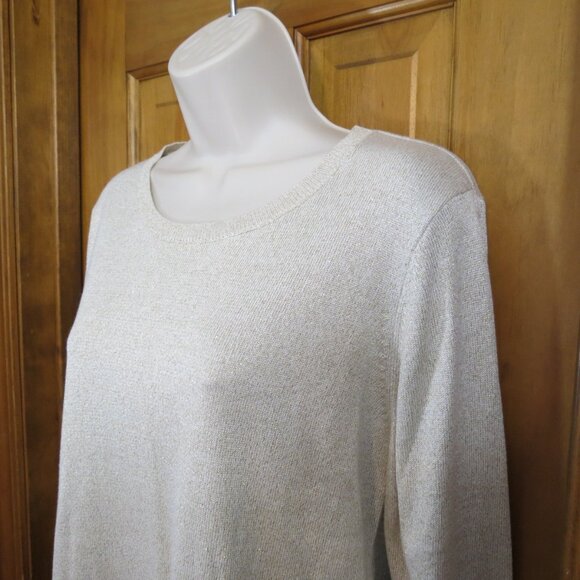 Draper's & Damon's Cream & Gold Sweater Bell Sleeve Size Petite Medium - Picture 4 of 6